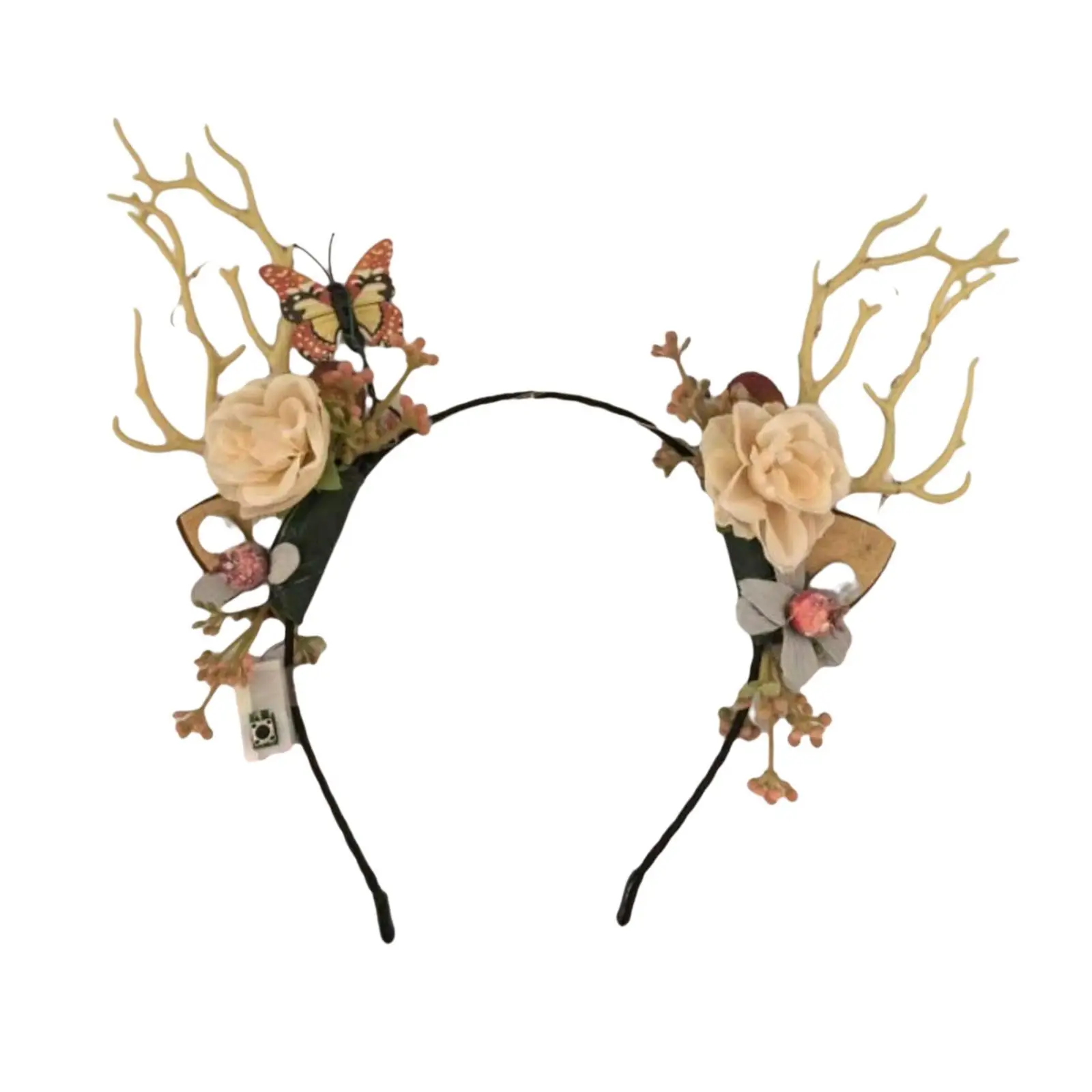 Glowing Flowers Deer Antlers Headband Fast Slow Flash Modes for Night Market Wedding Photo Prop Hair Accessory