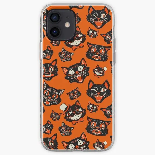 Retro Vintage Halloween Black Cat Faces  Phone Case Customizable for iPhone 11 12 13 14 Pro Max Mini X XS XR Max 6 6S 7 8 Plus