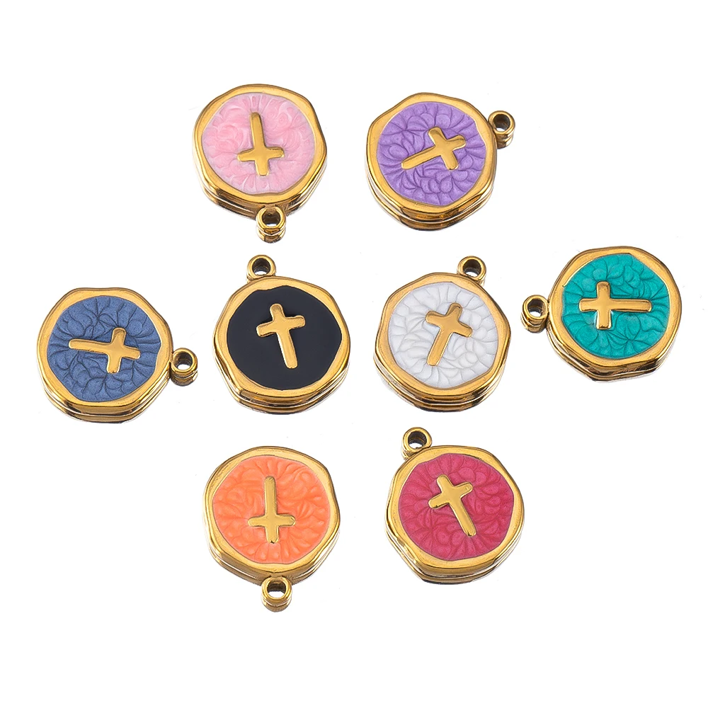 8 stuks goudkleurig roestvrij staal emaille hart oog zon ster ronde charme hangers DIY oorbellen ketting sieraden maken benodigdheden - afbeelding 1