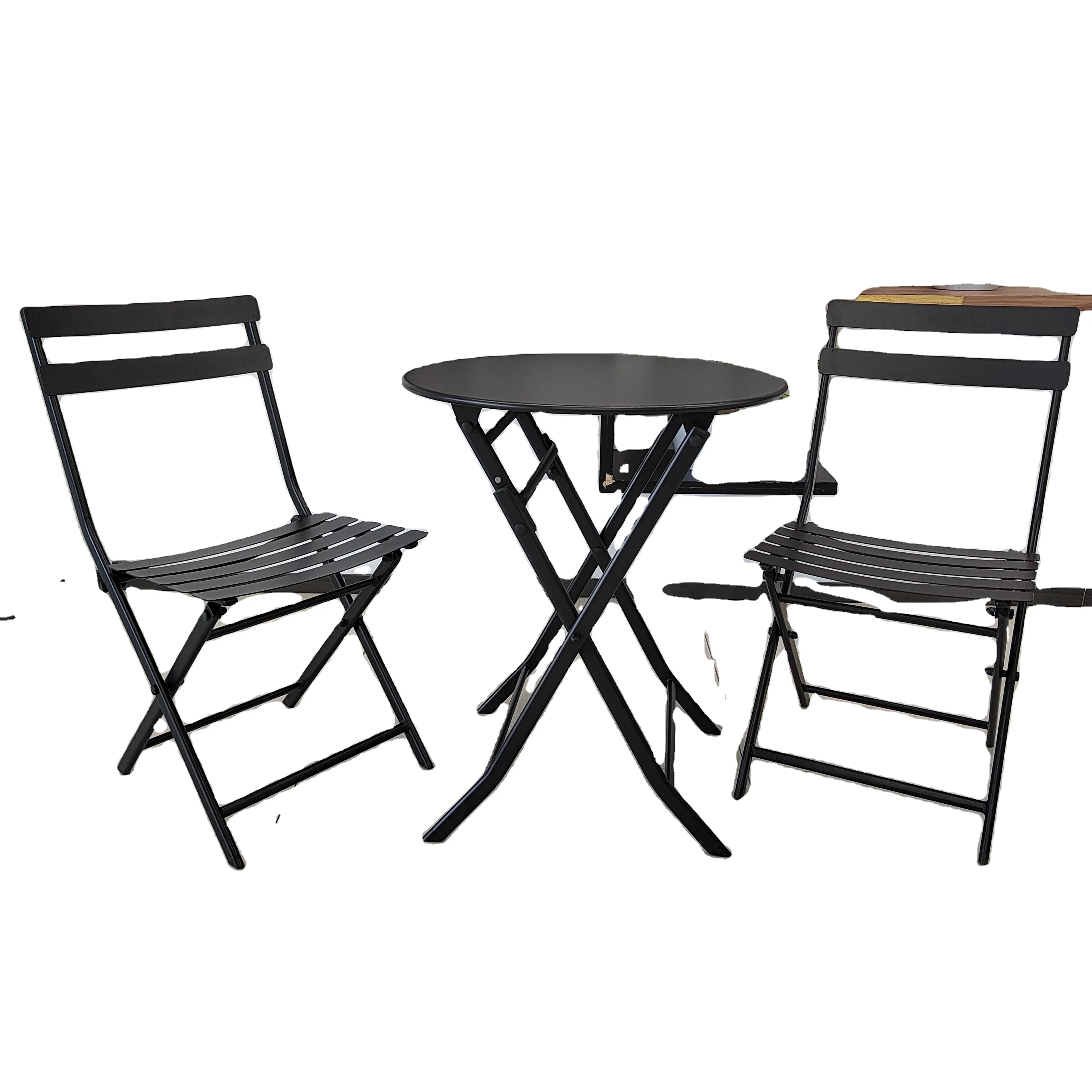 

Garden Flat Steel Model or Hollow Foot Tube Folding Outdoor 3 Piece Patio Restaurant Foldable Table Chairs Bistro Set