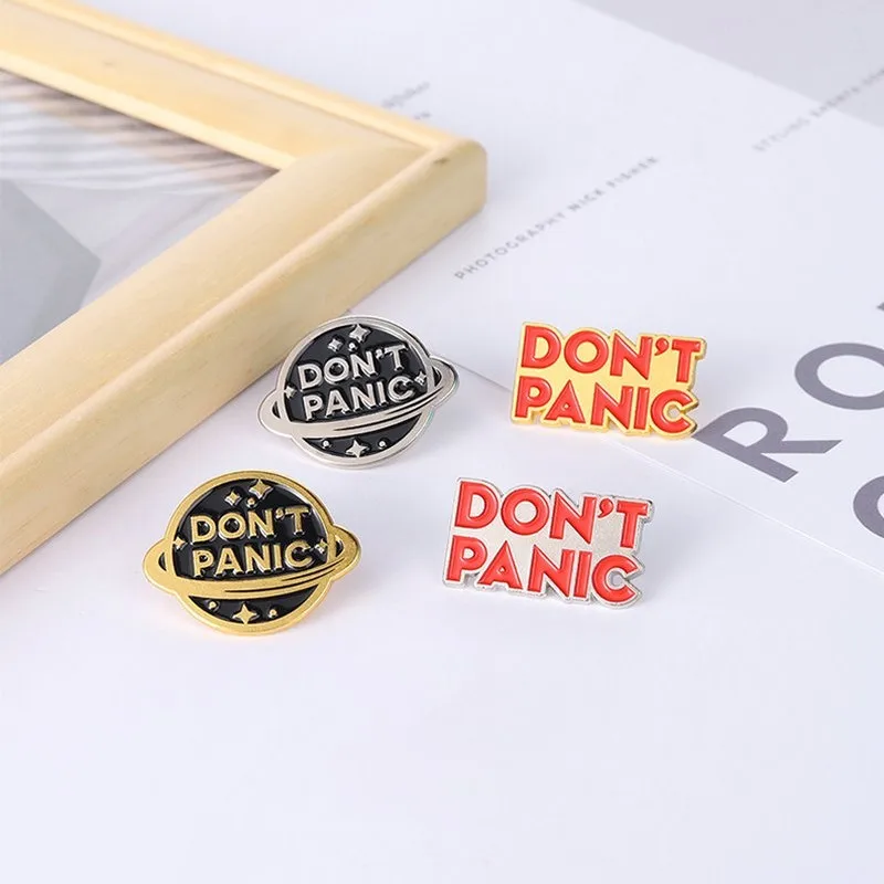 Pins Custom Golden Silver Planet Brooch Lapel Badge Bag  Jewelry Friends   Don't Panic Enamel