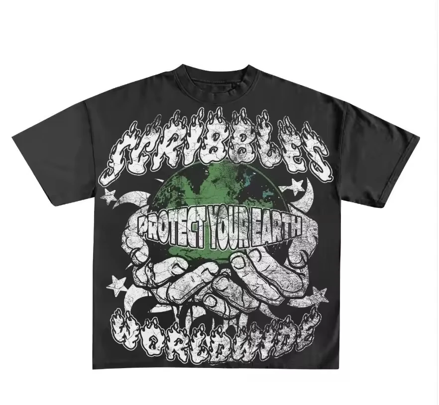 

Мужская модная футболка большого размера, 200 г, мужская новая хлопковая футболка с короткими рукавами и отпускным узором, с короткими рукавами и круглым вырезом, уличный стиль для пар