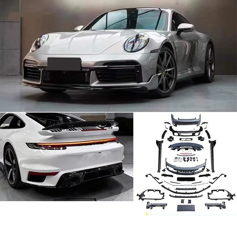 Car Kit for Porsche 911 992 2018-2023 modified Trim Front Rear Bumper Lip Side Skirt Lamp Frame Auto parts