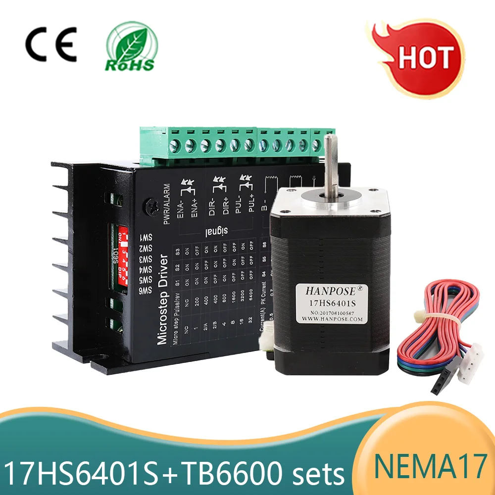 High Quality NEMA 17 Stepper Motor 42 Hybrid 2 Phase motor 17hs6401s +TB6600 60mm 7.3kg.cm 1.8A Step Motor for cnc 3D printer