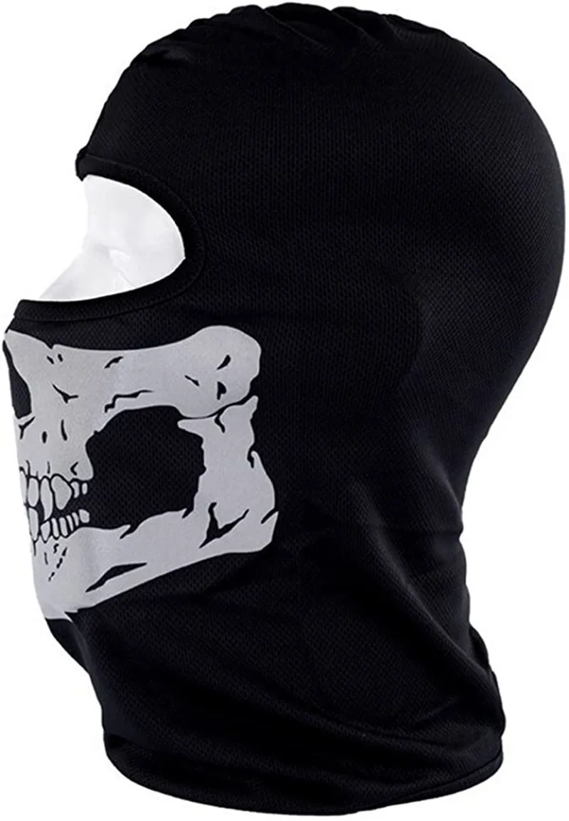 Black Ghosts Skull Full Face Mask, Windproof Ski Mask Motorcycle Face Tactical Balaclava Hood for Halloween Cosplay Party Mask