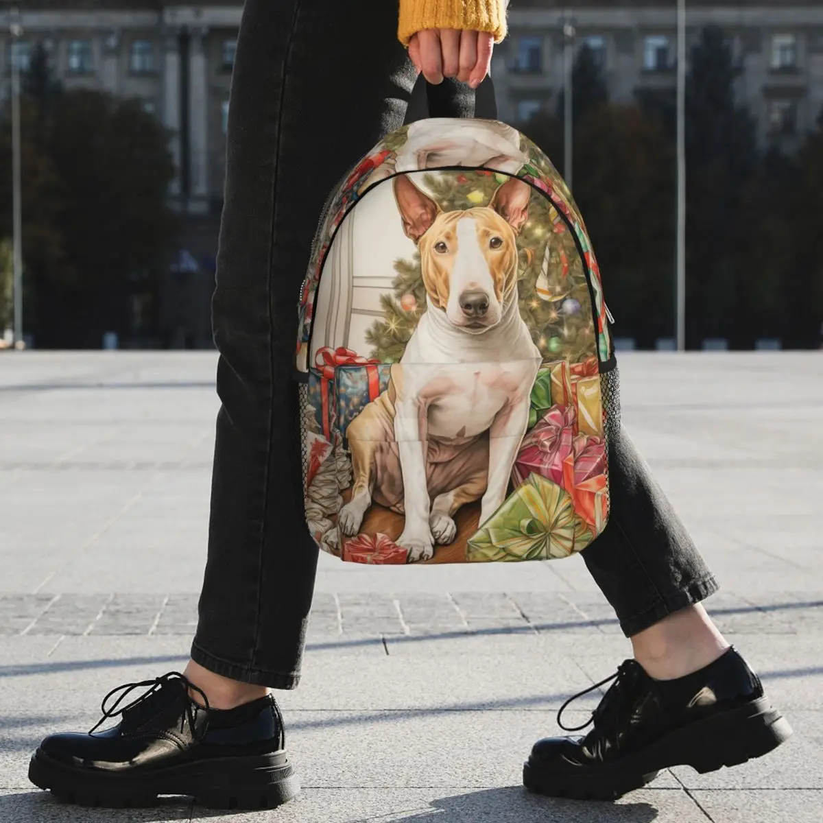 Christmas Staffordshire Bull Terrier Dog Portrait Backpack Student BookBag Men Women School Bag Computer Shoulder Bags