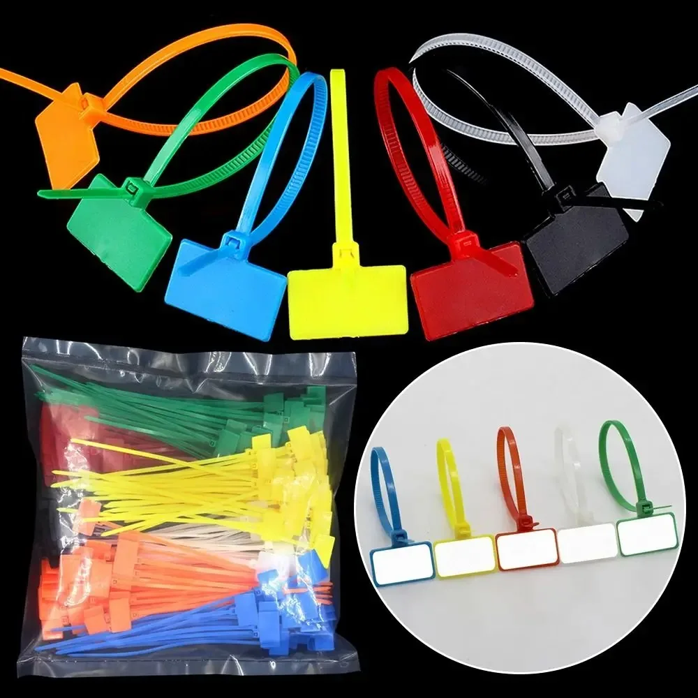 100pcs Plastic Loop Ties Markers Cable Tag Self-locking Zip Ties Easy Mark Nylon Cable Ties Tag Labels