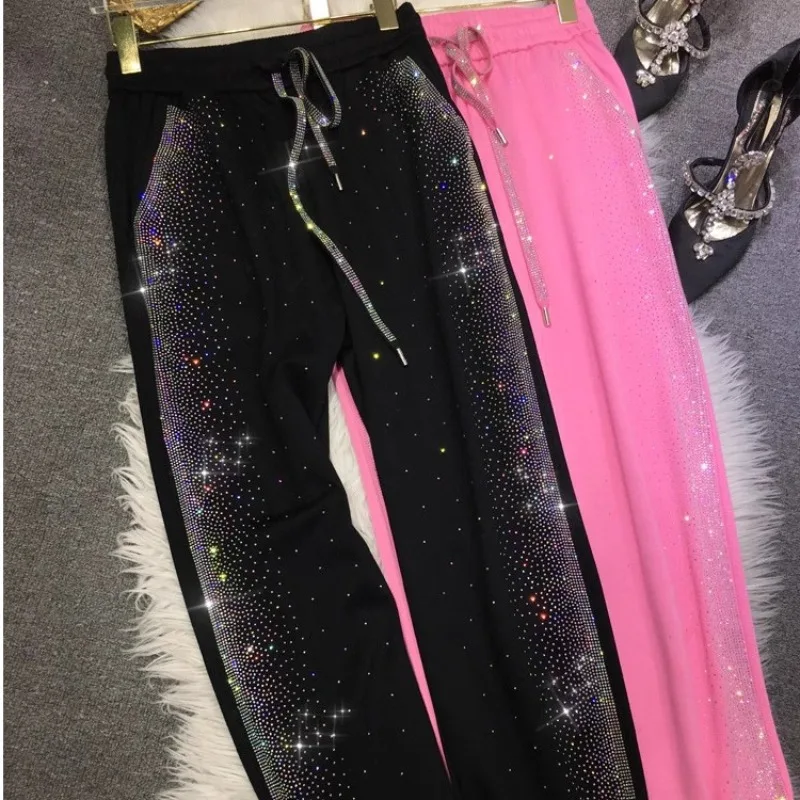 

Женские брюки со звездами, горячие брюки с блестками, повседневные брюки с эластичной резинкой на талии, большие размеры, брюки с бриллиантами и бисером, утягивающие брюки с кристаллами