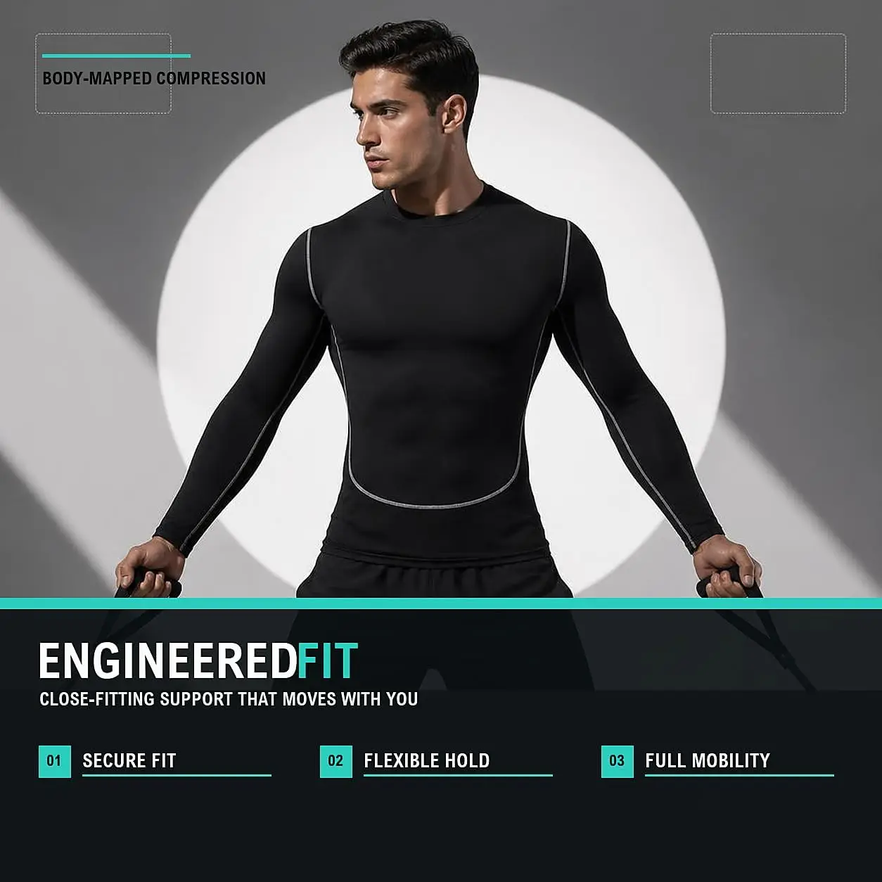 Men's Long Sleeve Compression Shirt Quick Dry Stretch Athletic Baselayer with Contrast Stitching for Running Training Sports