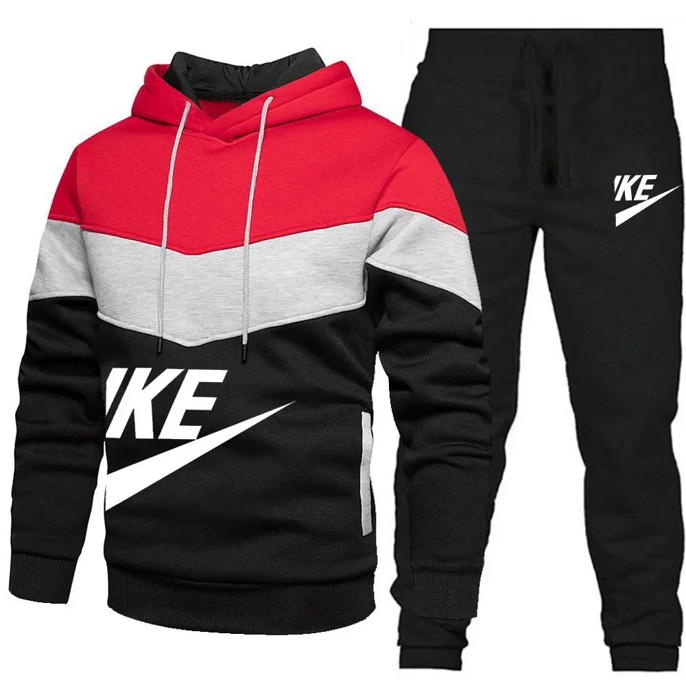 Herren Trainings anzug lässig Jogging anzug Outdoor Set Farb block Hoodies schwarz Jogging hose Mode neue Streetwear Graffiti-Druck