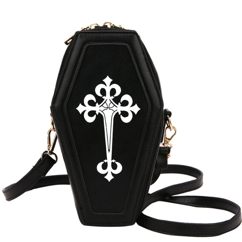 Retro Gothic Shoulder Bag Halloween Handbag for Cross Crossbody Bag Coffin Shape Purses for Women Girls Theme Party