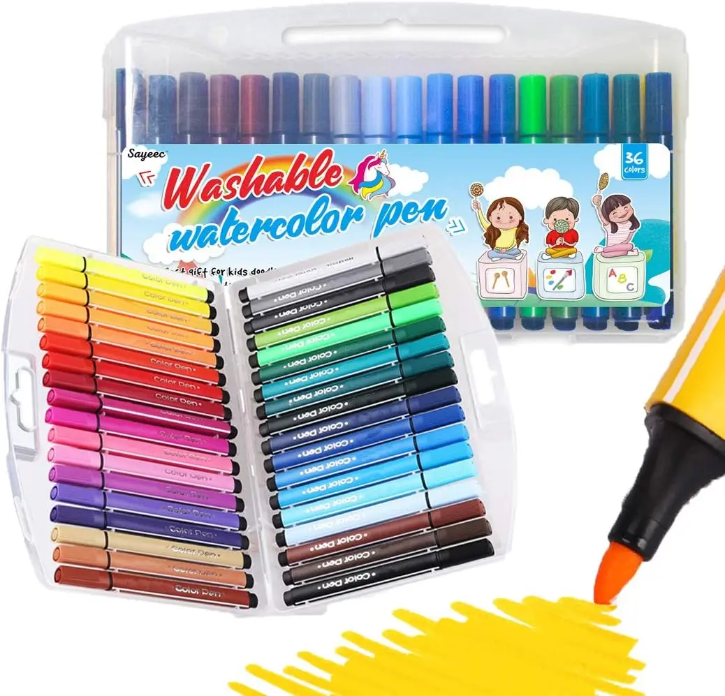 

36 Assorted Washable Watercolor Markers Set with Storage Case for Adult Coloring Books, Doodling, Sketching