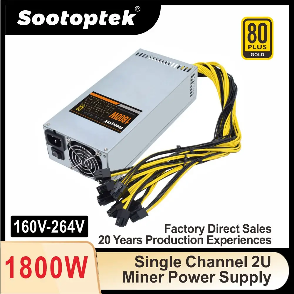 2u 1800w com 10 * 6pin 160v-264v especializado para o caso do equipamento de gpu com gpu 10 placas gráficas servidor de energia de mineração