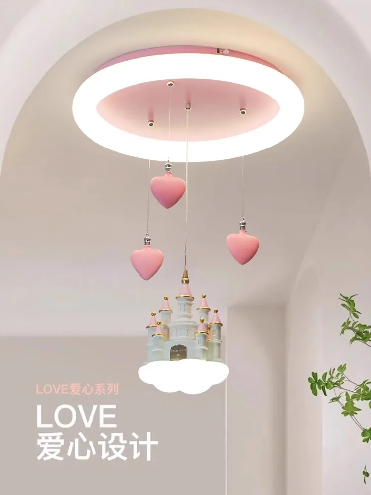 Children\'s Room Chandelier Girl Bedroom Light Creative Cartoon Pink Girl Heart Castle Love Light Girl Princess Room Light