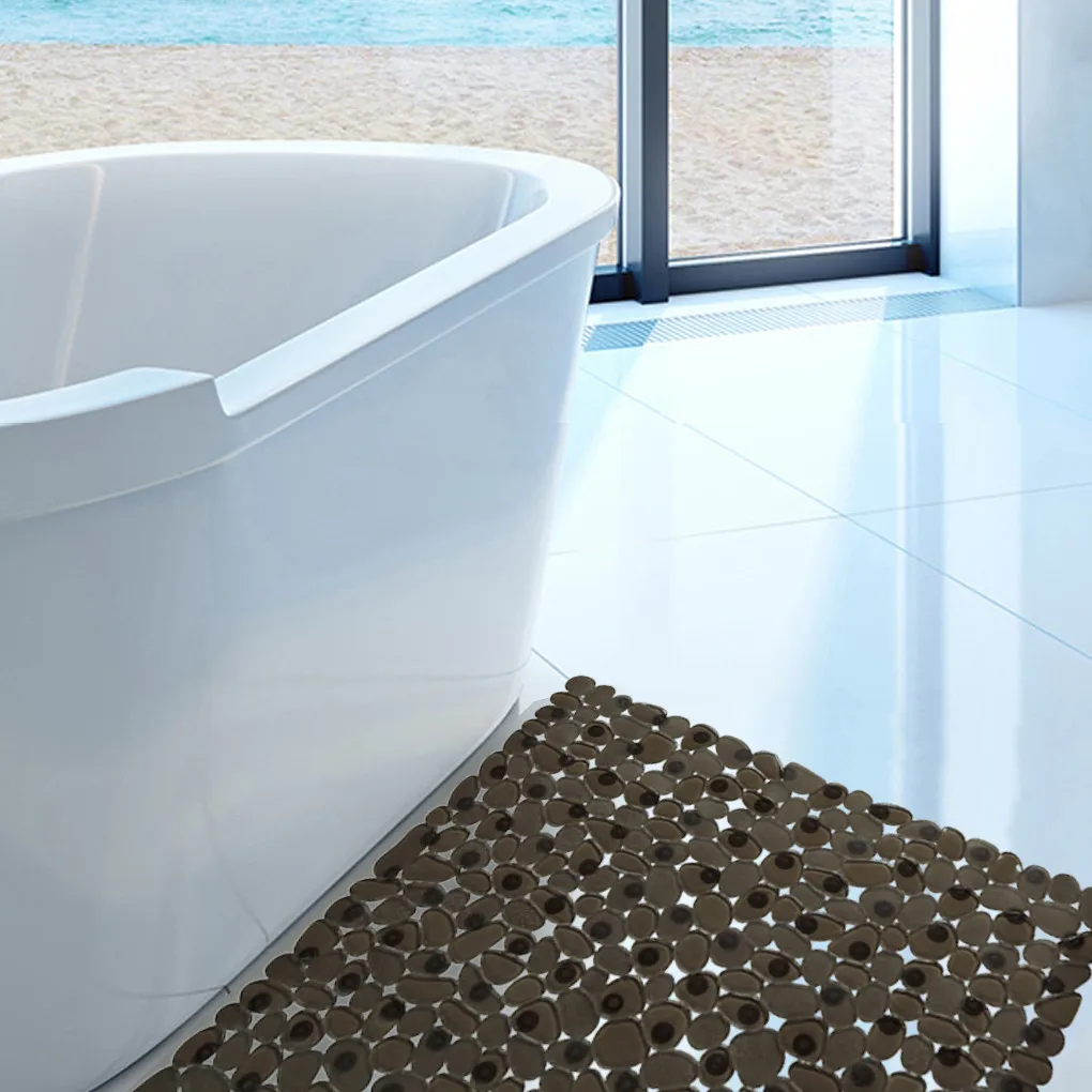 Bathroom Floor Mat Pebble Design Non-slip Square Carpet Bathing Shower Bathtub PVC Pad  Black