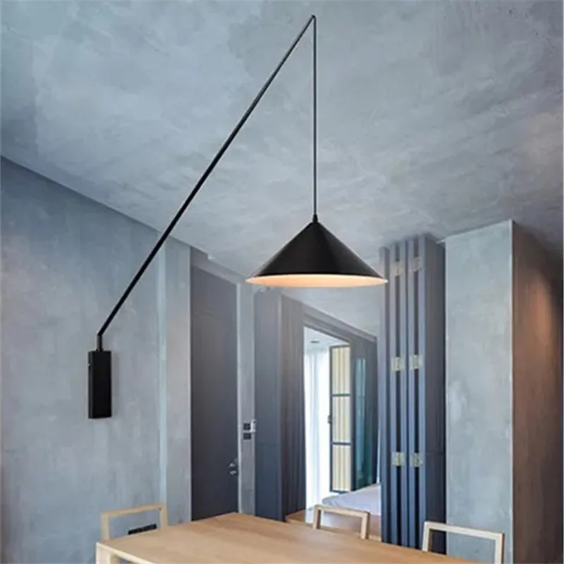 Imagem -05 - Longo Rod Braço Lâmpada de Parede Preto Minimalista Pesca Luz Criativo Quarto Varanda Lâmpada de Leitura Artística Wall Mounted Lamp Office Lamp