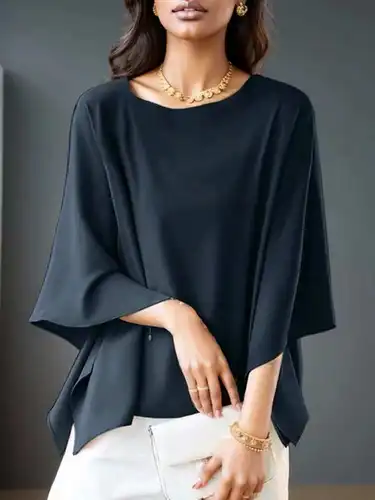 Imagen 1 del producto ZANZEA-Blusa Dolman de manga 3/4 para mujer, camisa holgada con cuello redondo, Blusas, Túnica elegante de oficina, Tops elegantes de diseñador para mujer 2024