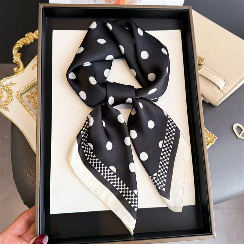 

Fashion Dot Print Silk Square Scarf Women Soft Satin Kerchief Foulard Hairband Hands Bag Ribbon Head Hijab Neckerchief Headband