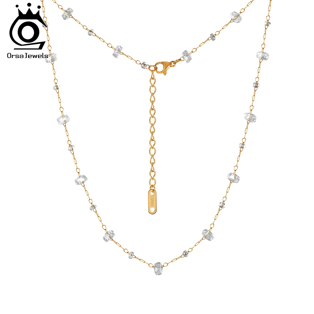 

ORSA JEWELS Fashion White Crystal Pendant Neckalce 18K Gold Plated Stainless Steel Choker Collares Gift Jewelry for Women STMN03