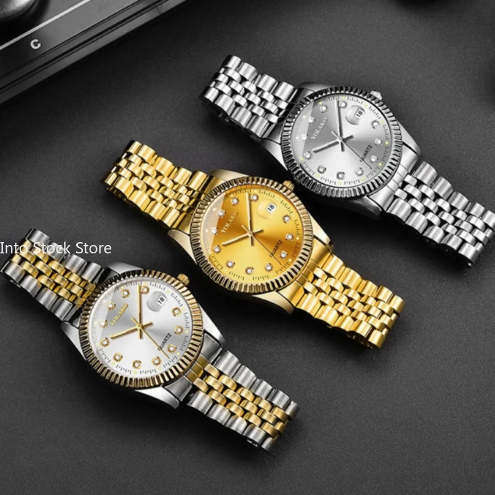 Leisure Fashion Couple Quartz Watch for Women Men Diamond Stainless Steel Calendar Lover Simple Leisure Fashion Clock Wristwatch