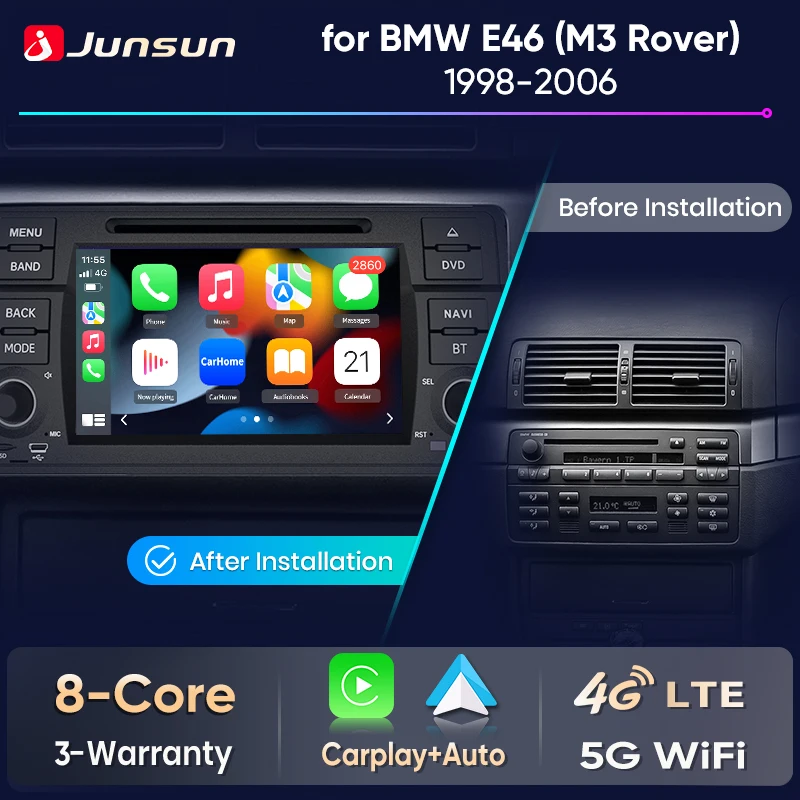Junsun 7 "لاسلكي CarPlay أندرويد راديو السيارة التلقائي لسيارات BMW E46 M3 318 320 325 330 335 نظام تحديد المواقع ستيريو الوسائط المتعددة واي فاي 4G 8core RDS #1