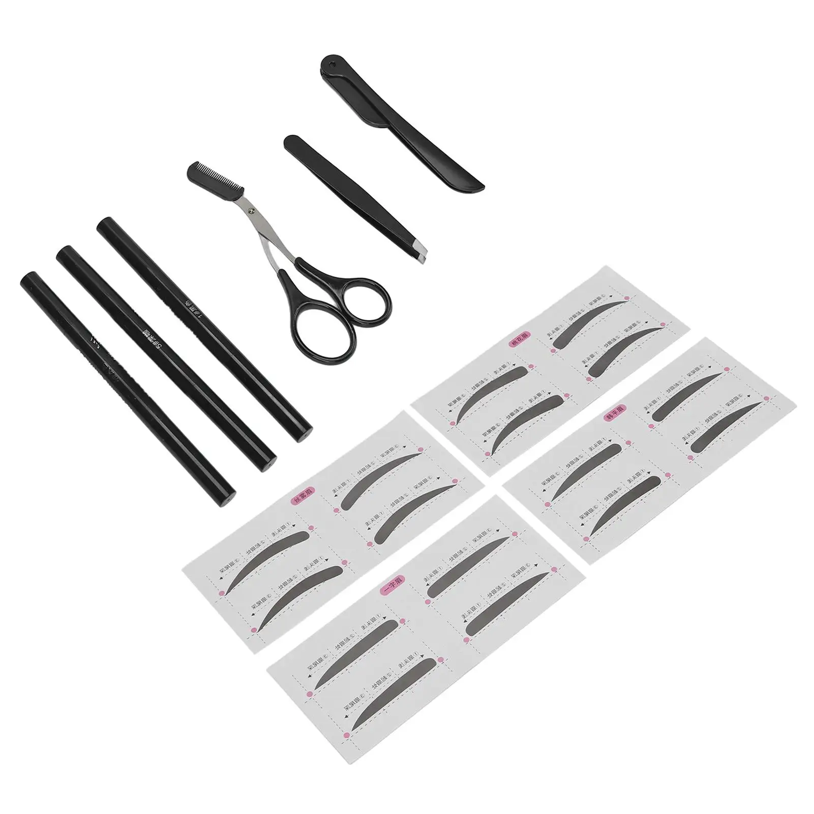 Kit ergonômico de lápis e tesoura de sobrancelha para mulheres, conjunto profissional de sobrancelha, seguro, portátil, ideal para vestiários