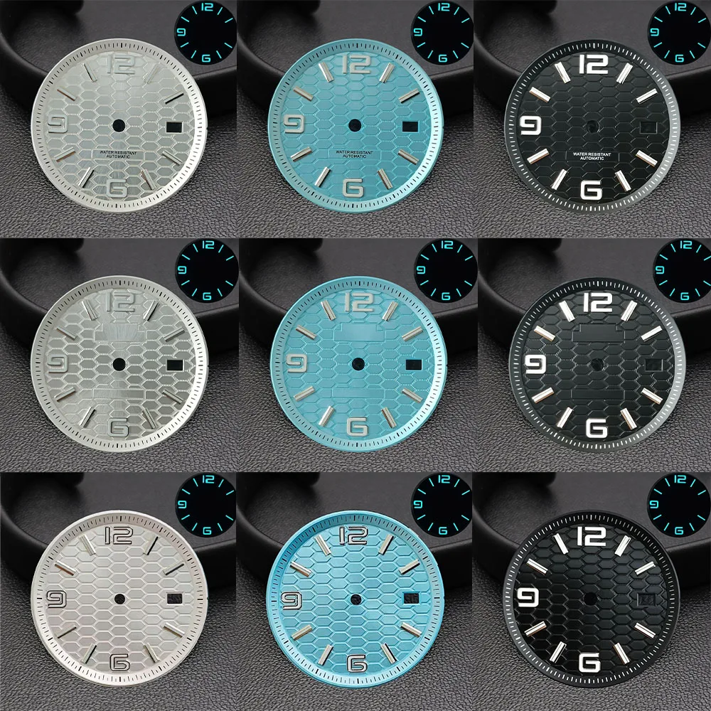 

33.8mm dial Land Dweller Cellular-type dial silver blue pattern NH35 dial Fit for NH35A movement dial NH35 pointer accessories