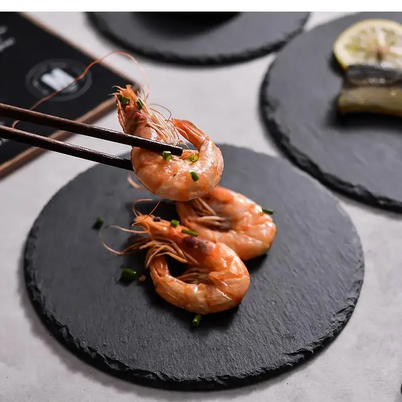 Slate Western Steak Plate Round Sushi Pastry Snack Fruit Kitchen Utensils Tableware Afternoon Tea