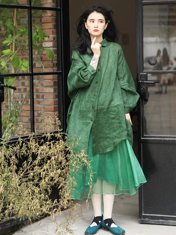 

Женское пальто средней длины в стиле ретро, свободного кроя, из хлопка, бренд SayFir, с традиционным окрашиванием, с воротником, длинными рукавами