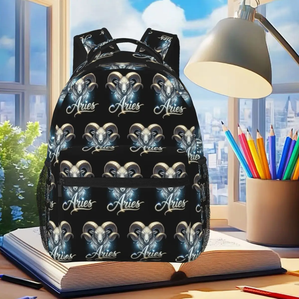 Gleaming Aries Ram Spirit Backpack Student Boys Girls BookBag Children School Bag Laptop Shoulder Bags for Men Women