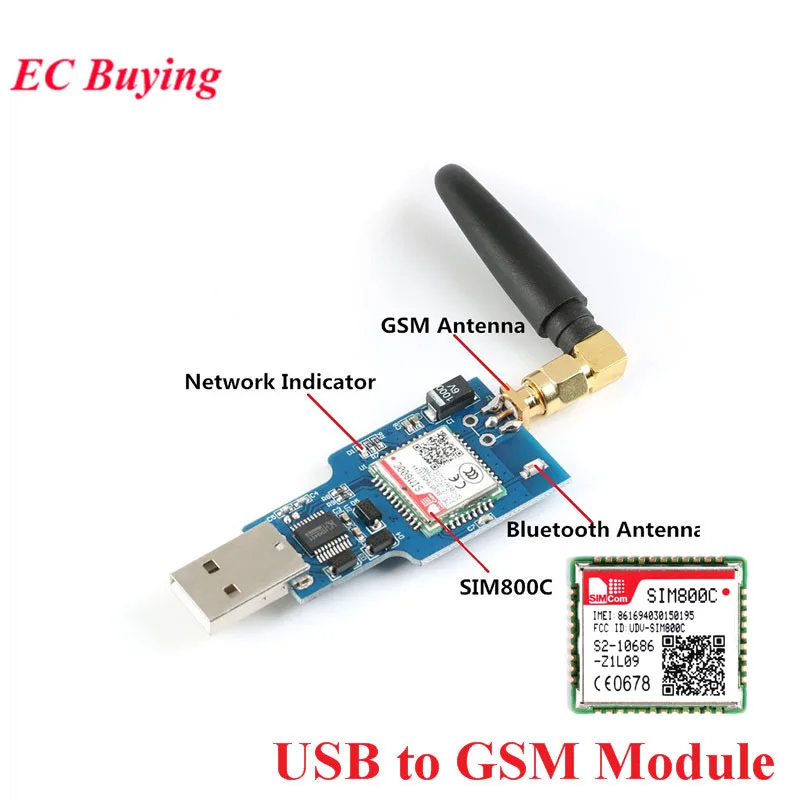 USB to GSM Quad-band GPRS SIM800 SIM800C Module for Wifi Wireless Bluetooth-compatible SMS Messaging 850/900/1800/1900MHz