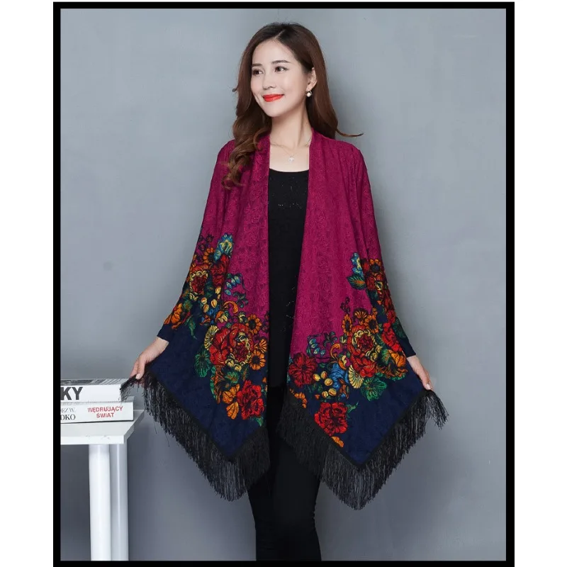 

Spring and Autumn New Women's Jacket Women's Western Ethnic Style Shawl Printed Loose Outer Cloak
