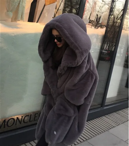 VOLALO Winter Warm Hooded Large Size Medium Length Solid Color Fur & Faux Fur Women 2024 New Casual Long Sleeve Women Fur Coat