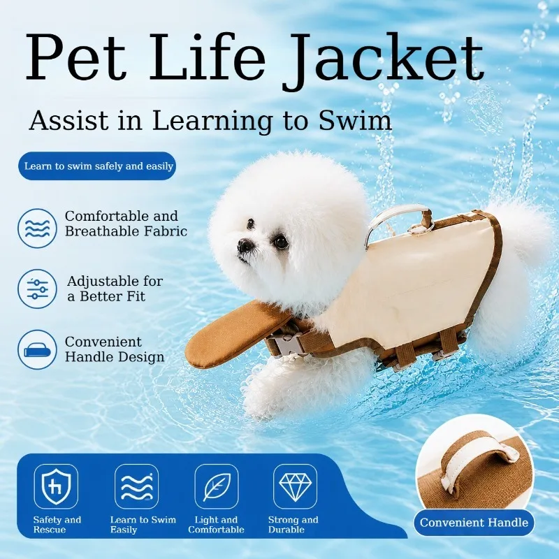 Dog Life Jacket with Rescue Handle High Buoyancy Pet Swimming Vest with Chin Support Portable Adjustable Puppy Water Safety Vest