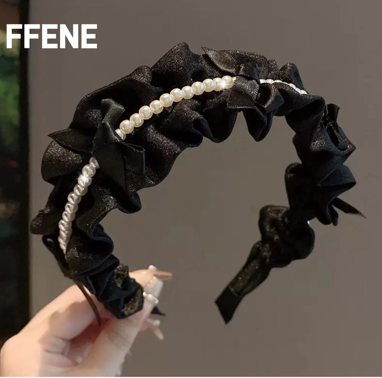 

Korean style luxurious new satin pearl headband temperament sweet high skull cap hairpin simple and versatile headband