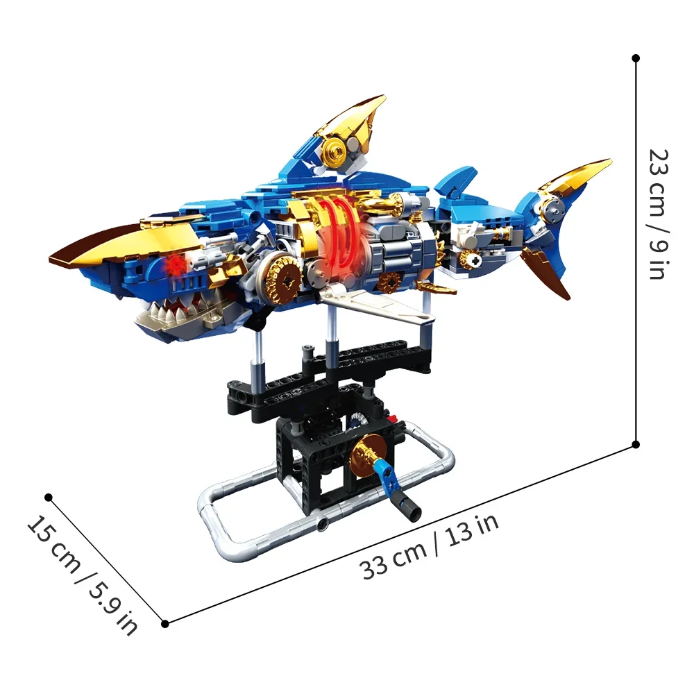 مجموعة كتل بناء سمك القرش للأطفال والكبار ، ألعاب الحيوانات البحرية ، عرض موقف وضوء ، ألعاب الساق ، التحدي