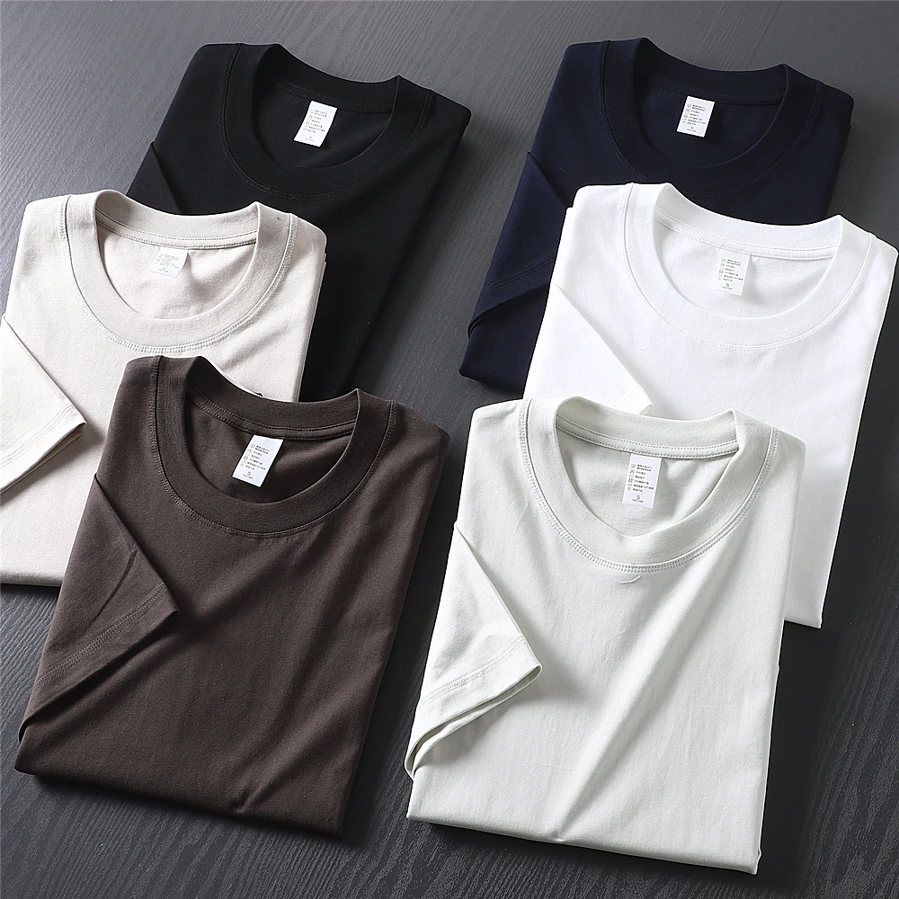 Heavyweight Pure Cotton Men's T-Shirt Short Sleeve Summer Premium Combed Cotton Loose  Black White Base Shirt Casual Wear