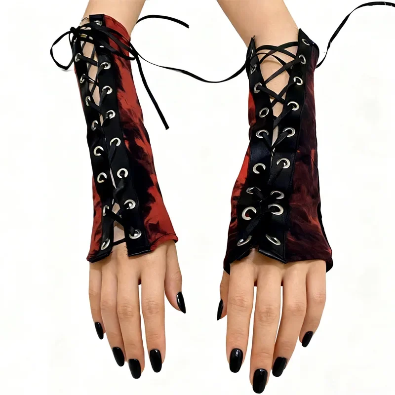 Red Tie-Dye Ladies Sleeves Straps Punk Arm Cover Dark Gothic