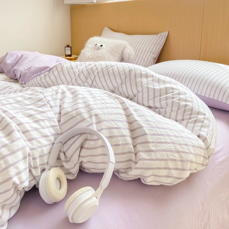 

3 шт., комплект пододеяльников в современную полоску, мягкий полиэстер, пододеяльник + наволочка, постельное белье для дома, общежития, полная двойная королева, Прямая доставка