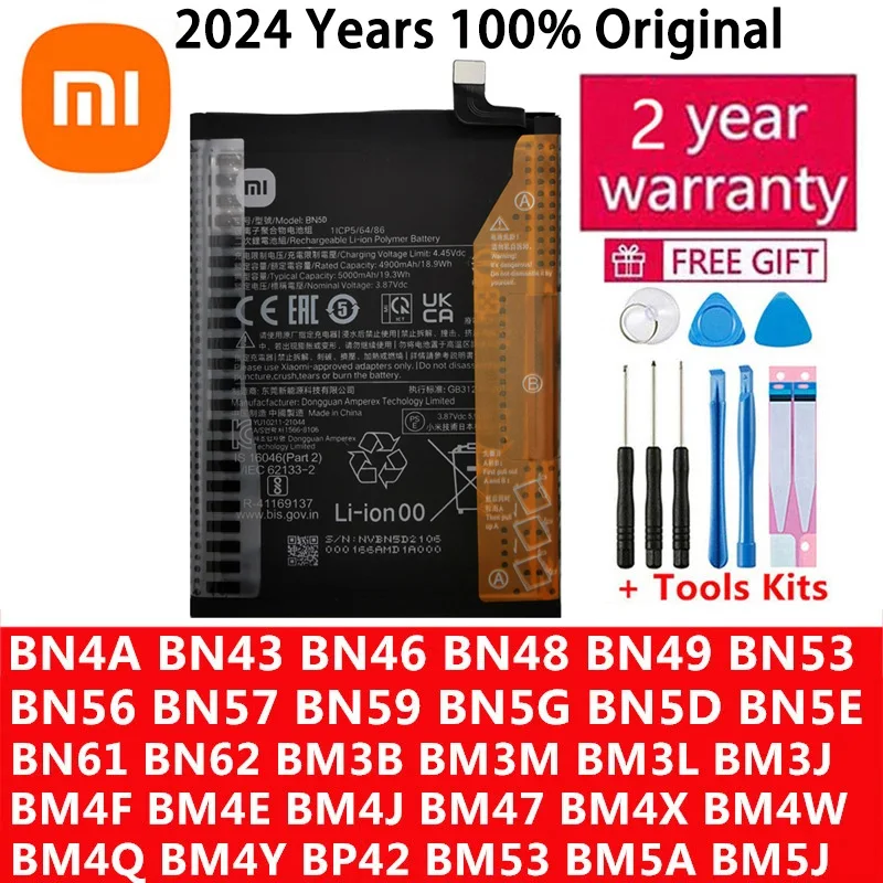 Xiaomi-Original Battery, Mi Redmi Note Pocophone Poco F1 F2 F3 3 3S X3 K30 4 4X K40 5 6 7 8 8T 9 9A 9C 9T 10 10S 10T 11 Pro Lite