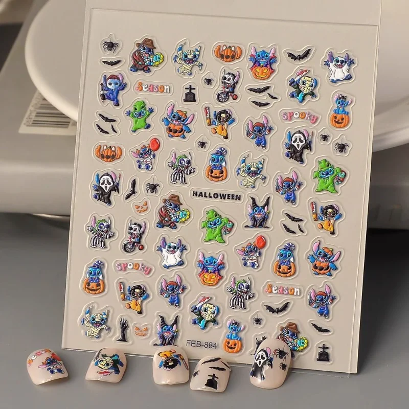 

Наклейки для ногтей Disney Stitch, креативные каракули на Хэллоуин, зомби, стерео рельефная скульптура, наклейка для ногтей, милая наклейка для мальчиков и девочек