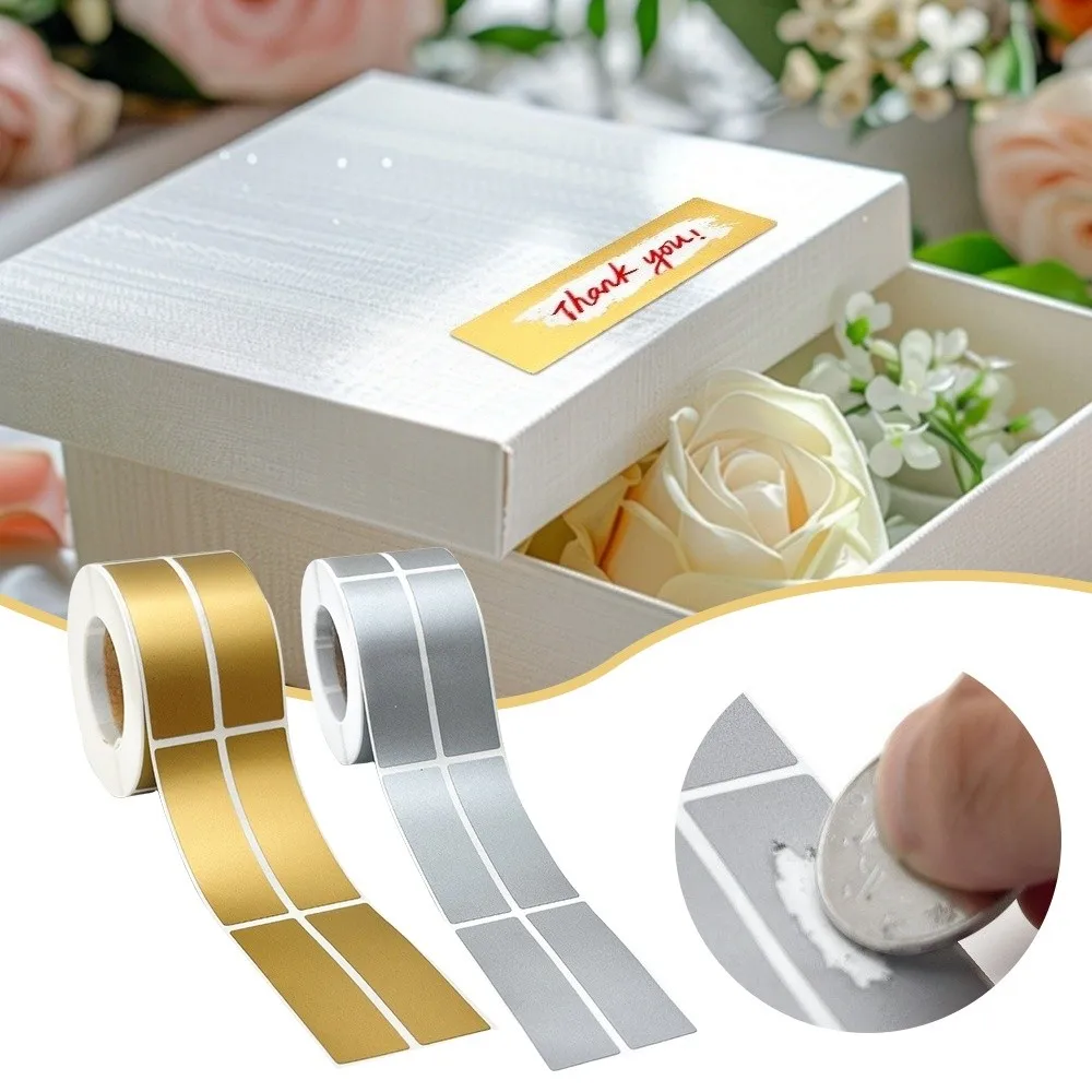 500/1000pcs/Roll Silver Gold Scratch Off Stickers Self Adhesive Waterproof Scratch Labels Stickers Scratched Stripe Square Shape