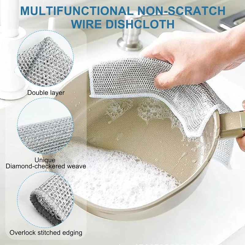 Thickened Cleaning Cloth Kitchen Magic Dishwashing Towel Metal Steel Wire Cleaning Rag Microwave Stove Clean Tool Dishing Cloth