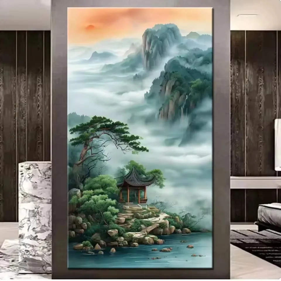 

Пейзаж Алмазная картина в китайском стиле Горы Водный пейзаж 5D DIY Мозаика Искусство Ювелирные изделия Вышивка крестиком Набор для рукоделия Вышивка