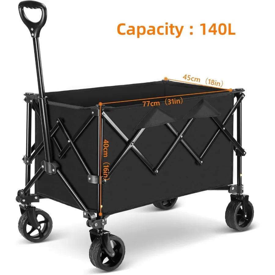 عربة عربة قابلة للطي عربة ترولي قابلة للطي بسعة 140 لتر مع عجلات AllTerrain ومقبض تصغير للتخييم والبستنة S