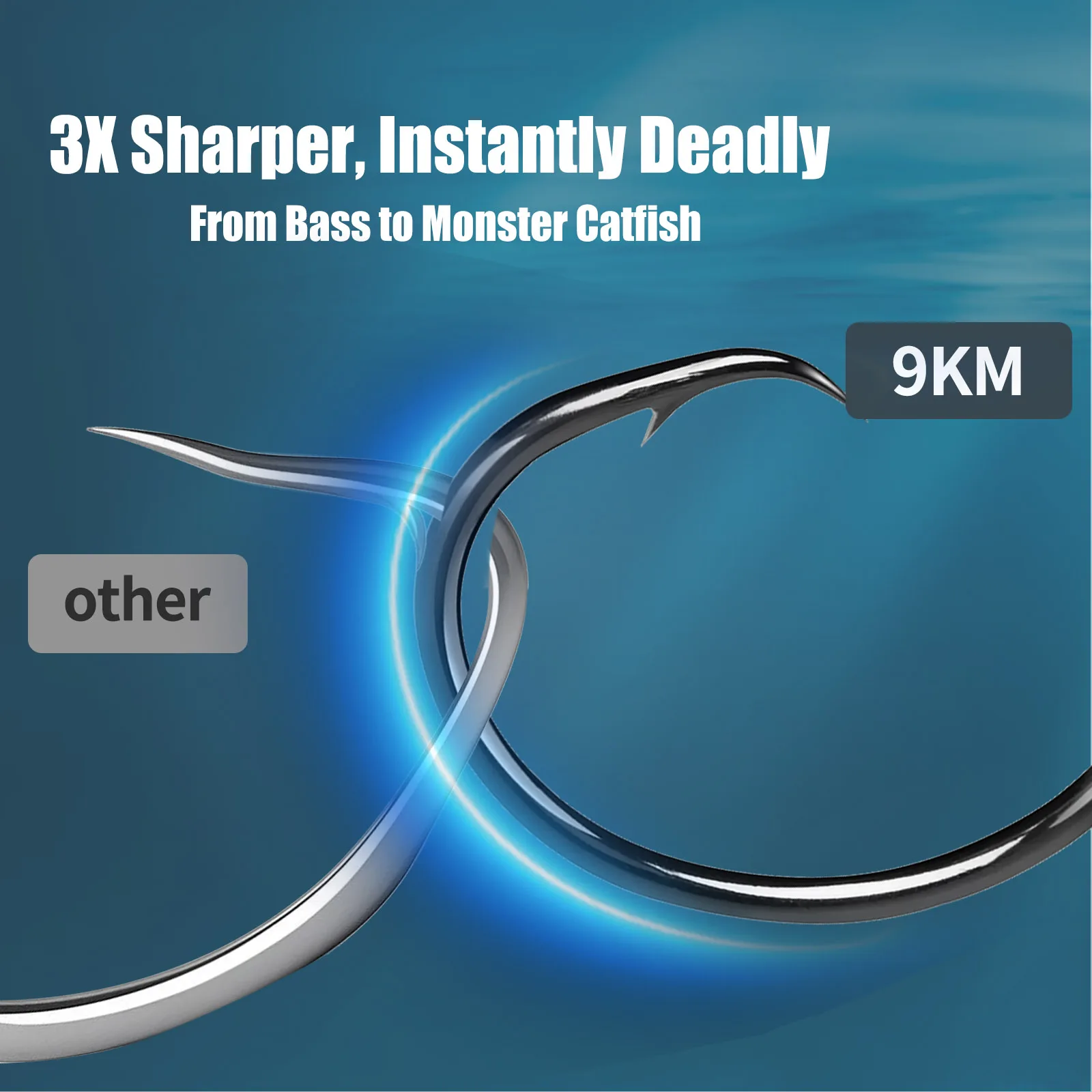 9KM Inline Circle Hook Saltwater Wide Gap Circle Hook 25~100Pcs Live Bait Non-Offset Circle Hook for Bass Walleye Crappie