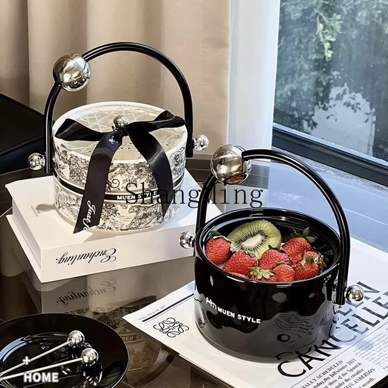 

FG ceramic portable fruit basket, living room tea table and snacks, large capacity candy, dried fruit storage fruit basket