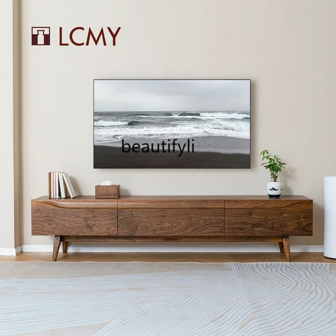 xz1Original design solid wood audio-visual cabinet whole board black walnut modern simple TV cabinet