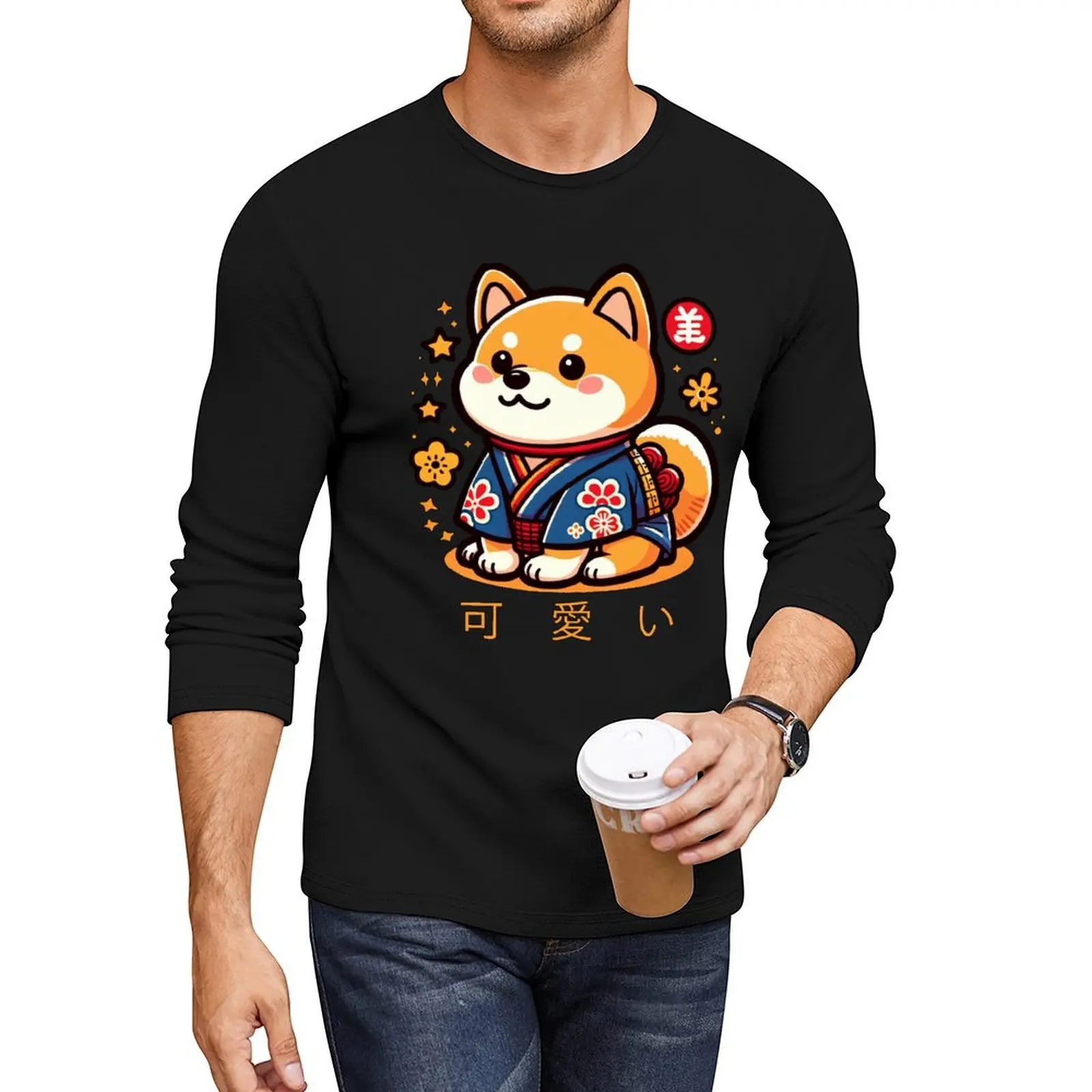 

Длинная футболка Kawaii Shiba Inu, черные футболки, мужская футболка с рисунком, толстовки, черные рубашки для мужчин