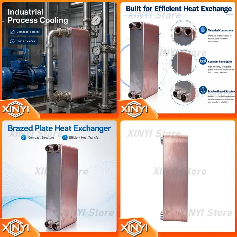 Custom Brazed 304SS Stainless Steel Plate Heat Exchanger Water Cooled Refrigeration Parts for Motor and Fan Core Components